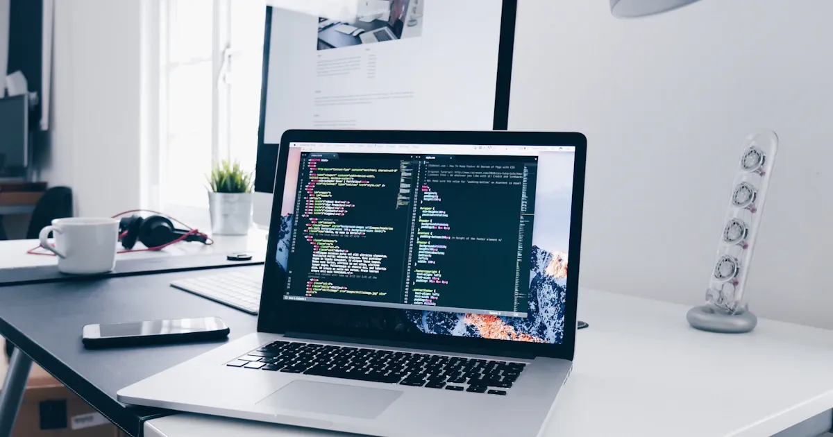 デスクワークでPCとスマートフォンを使って作業する様子